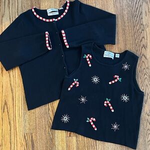 Rare 2 Piece Marisa Christina Vintage Beaded Christmas Sweater Set • XL
